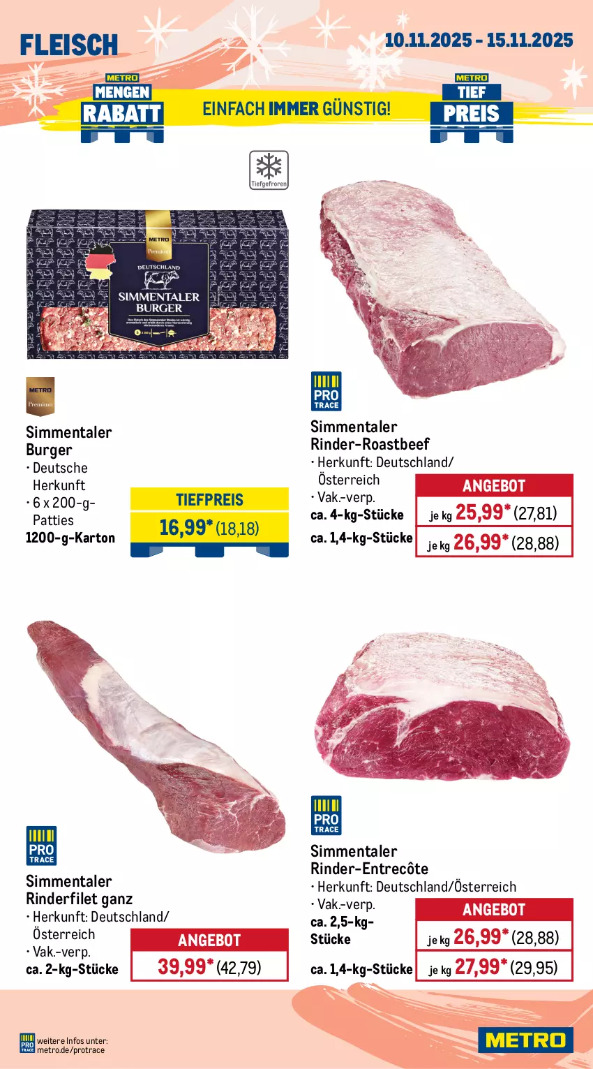 Aktueller Prospekt Metro - Wochen-Angebote - von 10.11 bis 15.11.2025 - strona 4 - produkty: Abtei, angebot, angebote, aqua, beef, burger, eis, elle, entrecôte, filet, fisch, fleisch, forelle, frischfisch, Heilbuttfilet, lachs, Metro, reis, rel, rind, rinder, rinderfilet, roastbeef, rwe, sim, Sport, Ti, tiefpreis, Wild