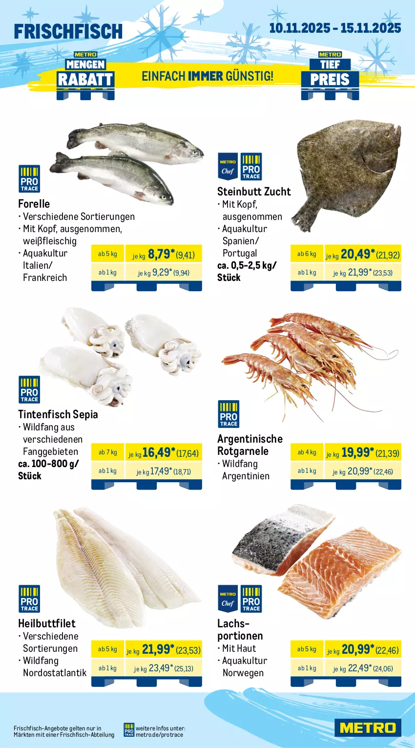 Aktueller Prospekt Metro - Wochen-Angebote - von 10.11 bis 15.11.2025 - strona 5 - produkty: Abtei, angebot, angebote, aqua, beef, burger, eis, elle, entrecôte, filet, fisch, fleisch, forelle, frischfisch, Heilbuttfilet, lachs, Metro, reis, rel, rind, rinder, rinderfilet, roastbeef, rwe, sim, Sport, Ti, tiefpreis, Wild
