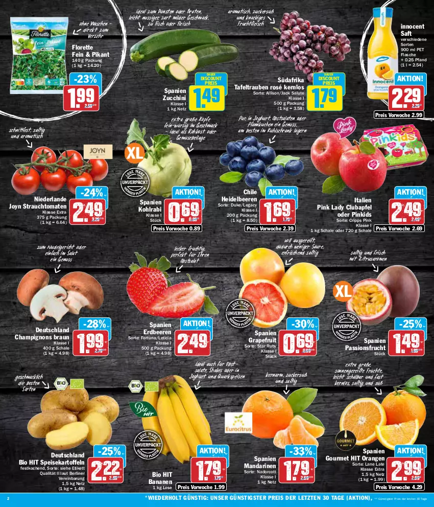 Aktueller Prospekt Aez - Prospekte - von 11.03 bis 16.03.2024 - strona 2 - produkty: apfel, auer, banane, bananen, beere, beeren, berliner, bio, bio hit, braten, braun, champignon, champignons, champignons braun, discount, eis, erdbeere, erdbeeren, fisch, flasche, fleisch, florette, frucht, früchte, fruchtfleisch, grapefruit, heidelbeere, heidelbeeren, ilag, Innocent, joghur, joghurt, kartoffel, kartoffeln, kohlrabi, kuchen, kühlschrank, LG, mac, mandarine, mandarinen, nudel, Nudelgericht, nuss, obst, orange, orangen, passionsfrucht, Pfannkuchen, Pink Lady, quark, Rauch, reis, saft, salat, salate, saro, Schal, Schale, Schrank, shake, speisekartoffeln, strauchtomaten, tafeltrauben, Ti, tisch, tomate, tomaten, trauben, ZTE, zucchini, zucker