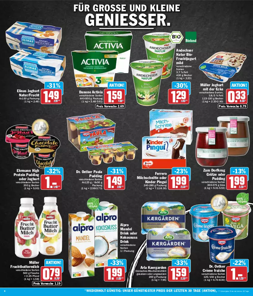 Aktueller Prospekt Aez - Prospekte - von 11.03 bis 16.03.2024 - strona 6 - produkty: activia, alpro, andechser natur, arla, Becher, bio, butter, buttermilch, crème fraîche, danone, danone activia, Dr. Oetker, drink, ehrmann, eis, elinas, elinas joghurt, ferrero, flasche, frucht, grütze, joghur, joghurt, joghurt mit der ecke, jogurt, Kinder, kinder pingui, kokos, kokosnuss, leine, mandel, milch, Milchschnitte, Müller, natur, nuss, Paula, paula pudding, pingui, pudding, reis, salz, Ti, ZTE, Zum Dorfkrug