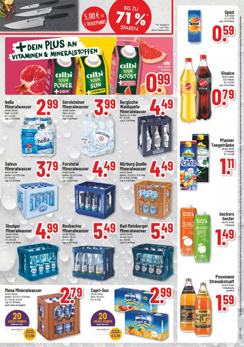 Aktueller Prospekt Trinkgut - von 30.01 bis 04.02.2023 - strona 3 - produkty: Alwa, angebot, angebotspreis, Bad, Berger, Cap, capri-sun, deutschland card, deutschlandcard, eis, elle, erde, flasche, Forstetal, gerolsteine, gerolsteiner, getränk, getränke, hella, LG, mineralwasser, obst, pfanne, Pfanner, reis, saft, sinalco, Spezi, steiner, tee, Ti, Waldquelle, wasser