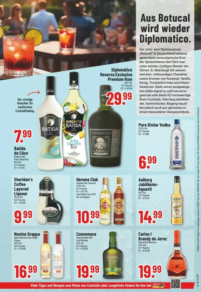 Aktueller Prospekt Trinkgut - Prospekte - von 30.08 bis 05.09.2026 - strona 9 - produkty: Aalborg, angebot, angebote, aqua, aquavit, arlo, batida, cocktail, cocktails, cola, dip, Diplomatico, eis, flasche, früchte, früchten, gewürz, gin, grappa, honig, irish whiskey, Jubiläums, karamell, liqueur, mac, mango, nuss, payback, reifen, reis, rum, single malt, Ti, Trockenfrüchte, tuc, vanille, vodka, whiskey