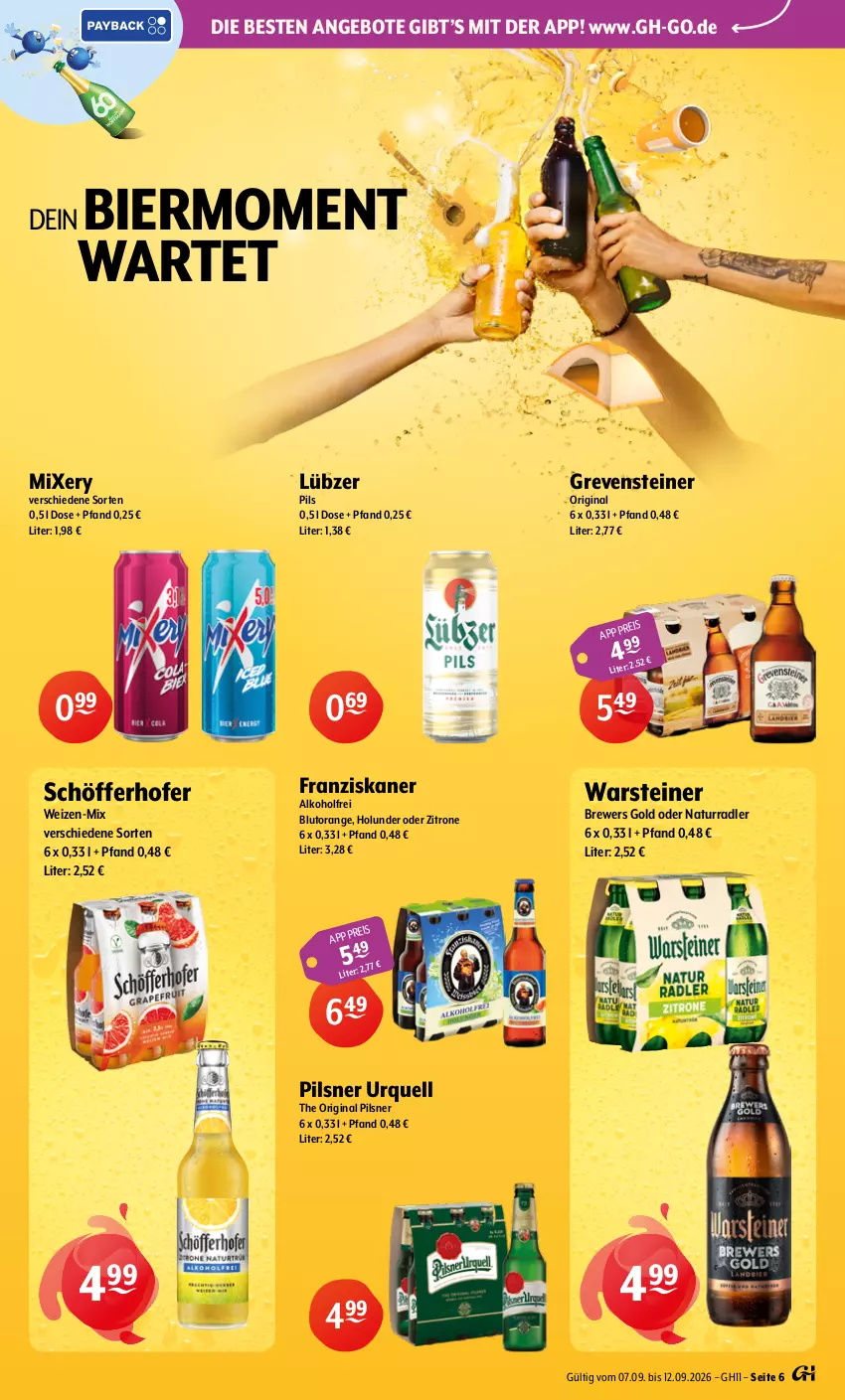 Aktueller Prospekt Getraenke Hoffmann - Prospekte - von 07.09 bis 12.09.2026 - strona 6 - produkty: alkohol, angebot, angebote, bier, Blutorange, eis, franziskaner, gin, grevensteiner, holunder, Lübzer, Mixer, mixery, natur, orange, pils, pilsner, pilsner urquell, radler, schöfferhofer, steiner, Ti, warsteiner, zitrone