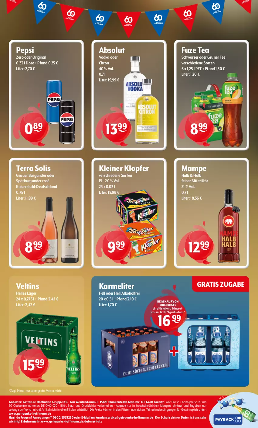 Aktueller Prospekt Getraenke Hoffmann - Prospekte - von 07.09 bis 12.09.2026 - strona 8 - produkty: abholpreise, alkohol, Alwa, auer, burgunder, eis, elle, fuze tea, getränk, getränke, gewinnspiel, gin, grauer burgunder, grüner tee, Kaiser, kleiner klopfer, leine, likör, mam, mineralwasser, pepsi, reis, spätburgunder, Spiele, stuhl, tee, Ti, veltins, vodka, wasser