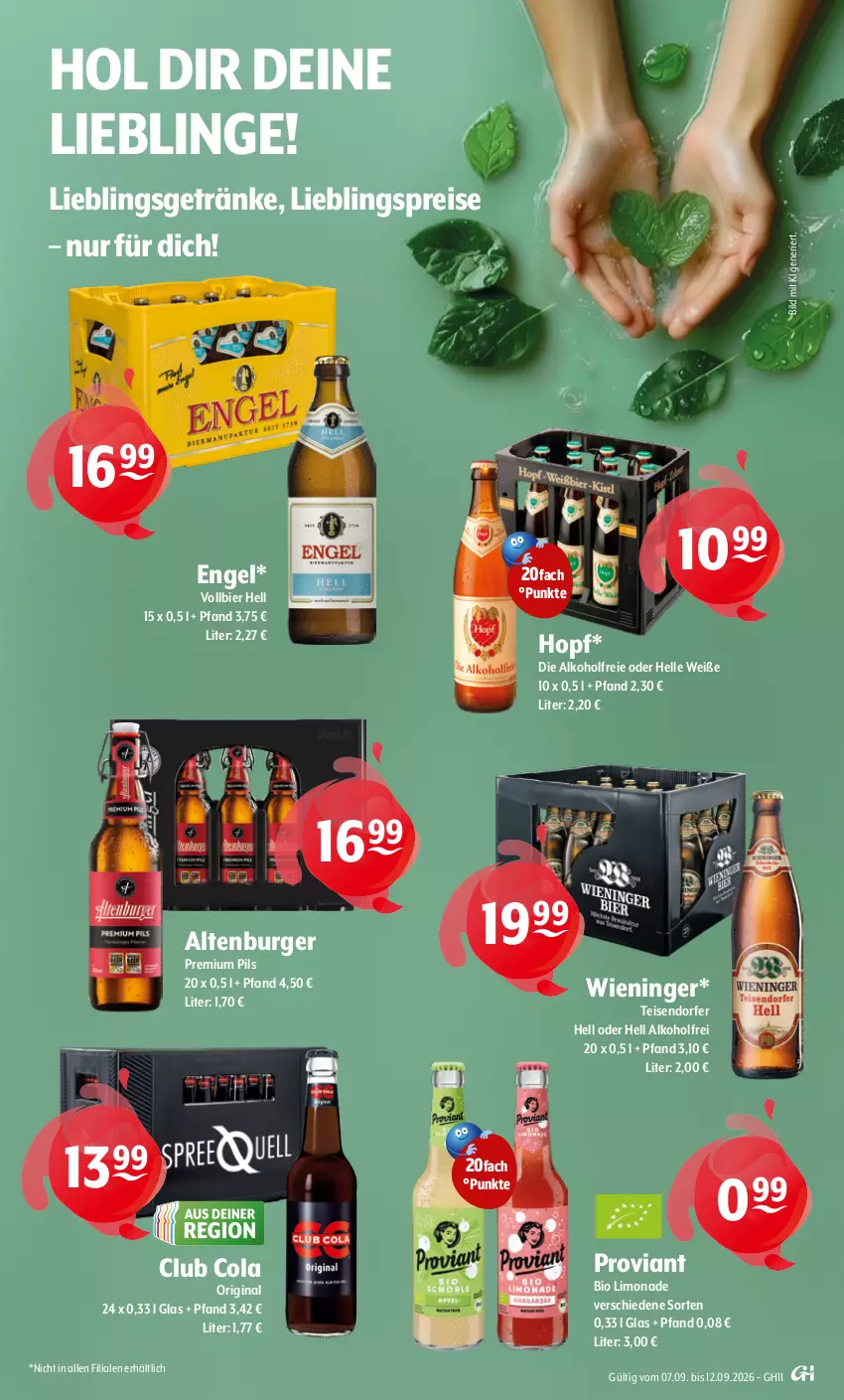 Aktueller Prospekt Getraenke Hoffmann - Prospekte - von 07.09 bis 12.09.2026 - strona 9 - produkty: alkohol, altenburger, bier, bio, bio limo, burger, cola, eis, elle, Engel, getränk, getränke, gin, limo, limonade, pils, premium pils, Proviant, reis, Ti
