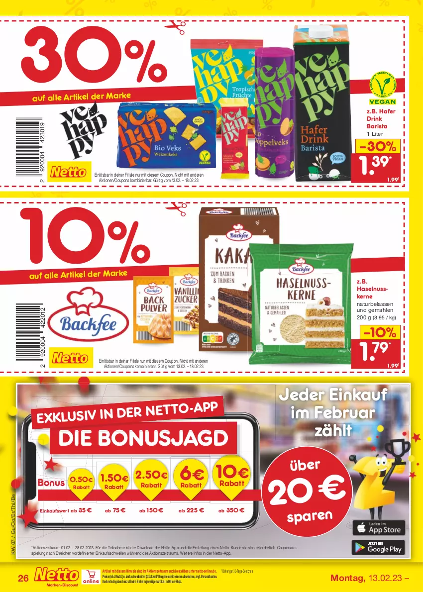 Aktueller Prospekt Netto Marken-Discount - Filial-Angebote - von 13.02 bis 18.02.2023 - strona 26 - produkty: bestpreis, coupon, coupons, drink, eis, elle, hafer, haselnuss, natur, ndk, nuss, reis, Ti