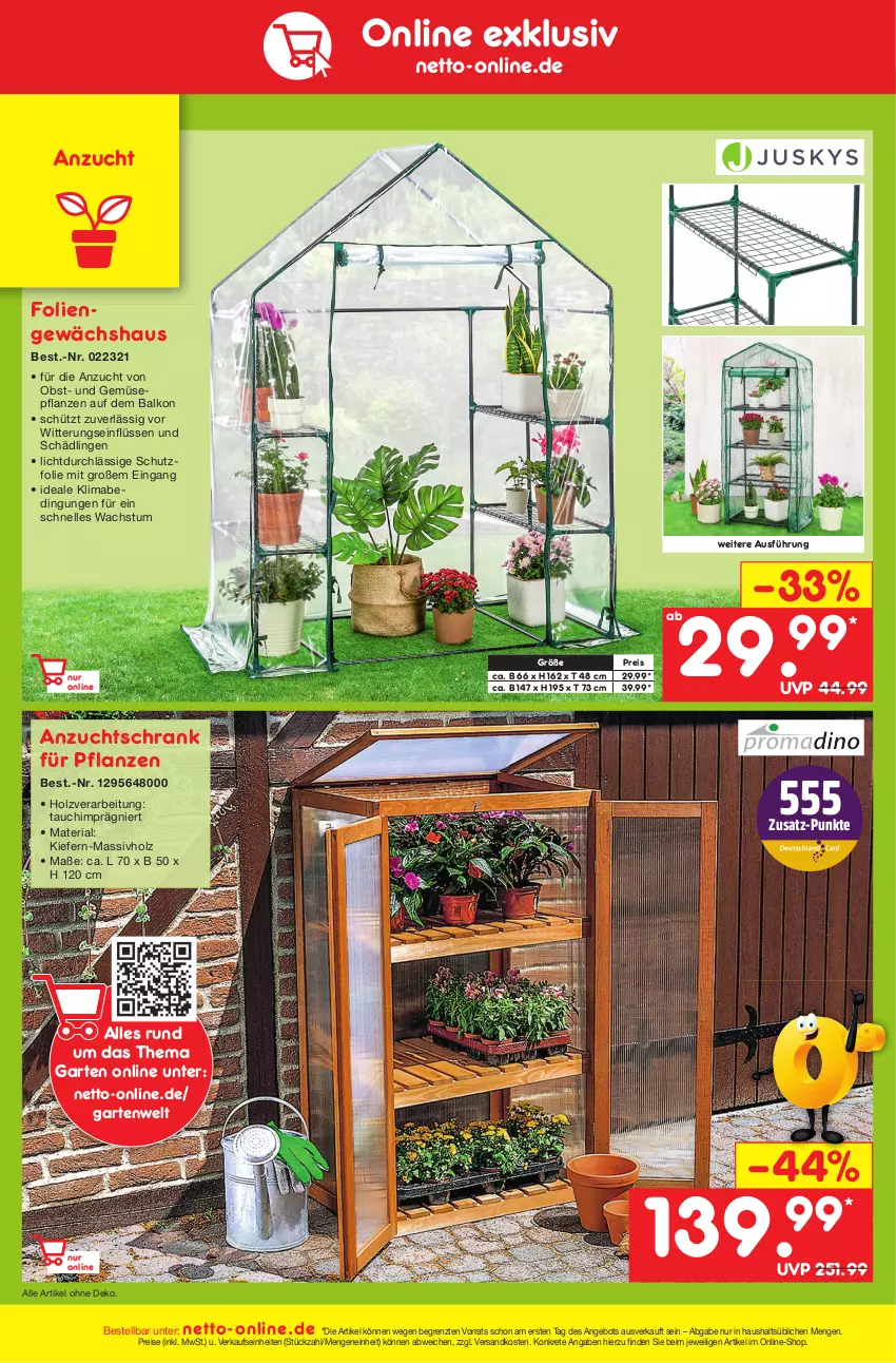 Aktueller Prospekt Netto Marken-Discount - Filial-Angebote - von 13.02 bis 18.02.2023 - strona 42 - produkty: angebot, eis, elle, Garten, Gewächshaus, Holz, mab, massivholz, ndk, obst, pflanze, pflanzen, reis, Ria, Schrank, Ti, und gemüse, ZTE