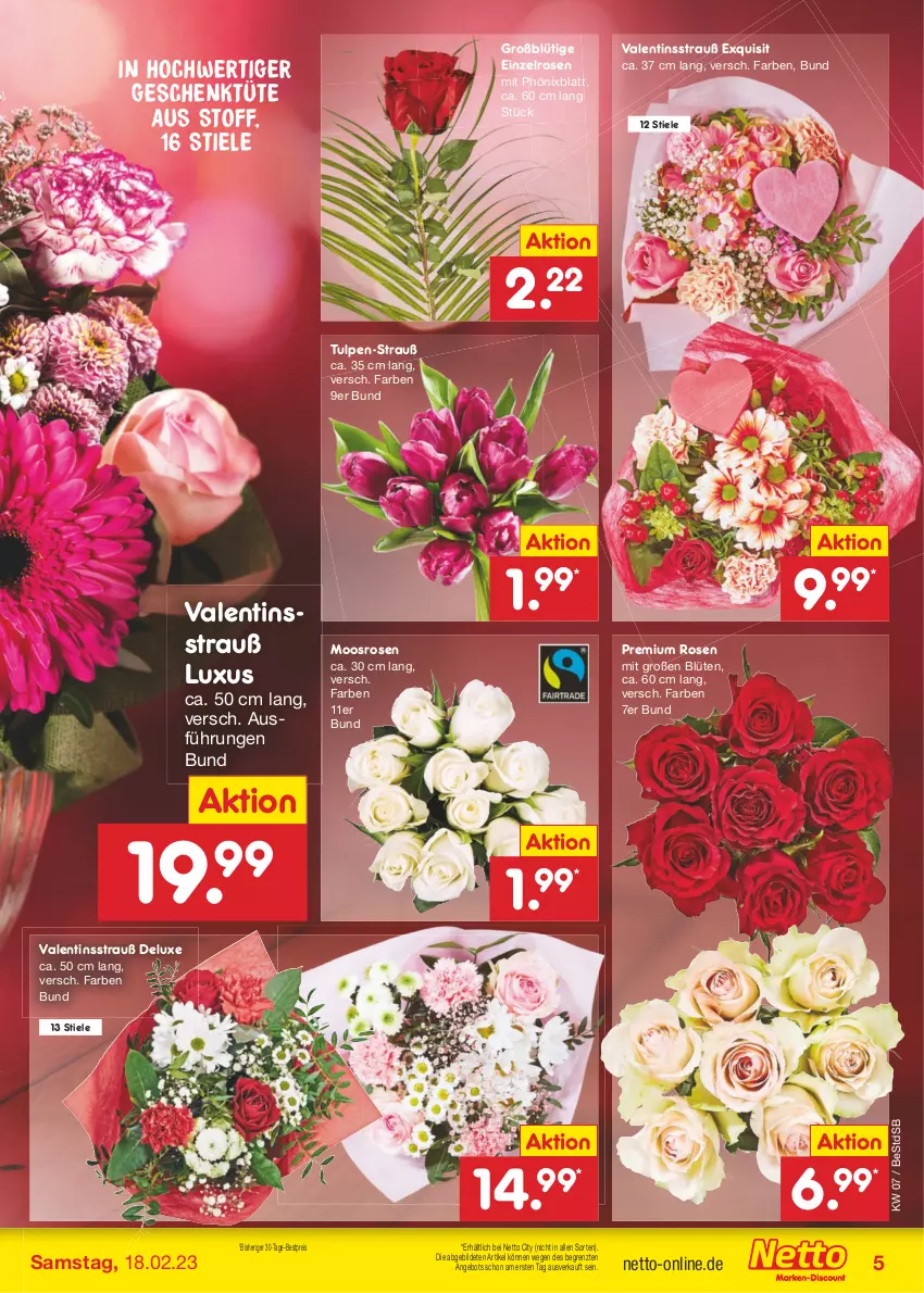 Aktueller Prospekt Netto Marken-Discount - Filial-Angebote - von 13.02 bis 18.02.2023 - strona 5 - produkty: angebot, bestpreis, Blüte, eis, reis, rosen, Ti, Tüte, ZTE