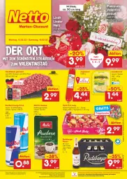 Gazetka promocyjna Netto Marken-Discount - Filial-Angebote - Gazetka - ważna od 18.02 do 18.02.2023 - strona 1 - produkty: angebot, Berger, bestpreis, blume, blumen, drink, eis, energy drink, fleisch, hackfleisch, hackfleisch gemischt, jagdwurst, kaffee, leerdammer, lindor, lindt, melitta, ndk, pils, pilsner, Pink Lady, radeberger, radeberger pilsner, red bull, reis, rind, schwein, Tasche, Ti, tragetasche, wein, wurst, ZTE