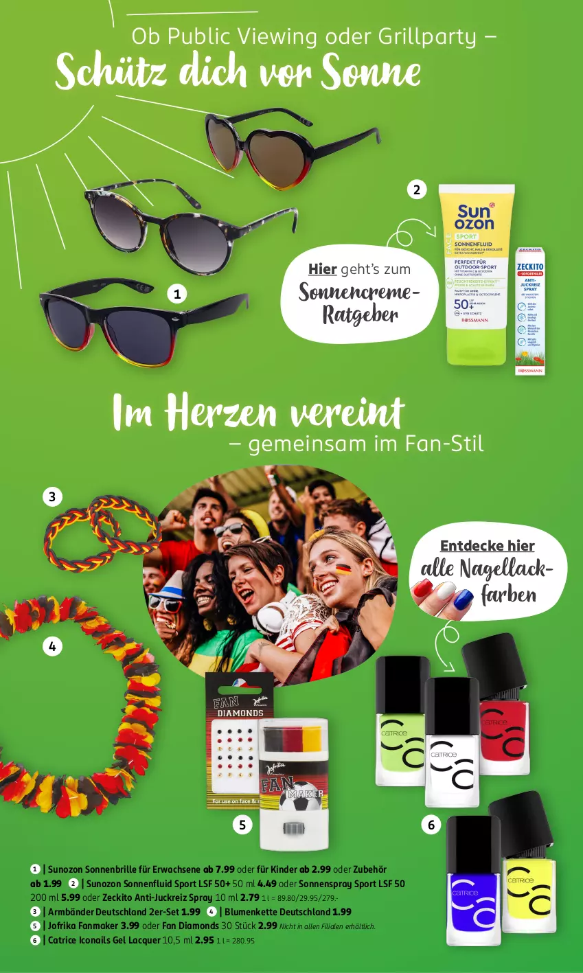 Aktueller Prospekt Rossmann - Prospekte - von 03.06 bis 07.06.2024 - strona 2 - produkty: blume, blumen, Brille, creme, decke, grill, Kette, Kinder, lack, Nagellack, sonnenbrille, sonnencreme, sonnenspray, Sport, Ti