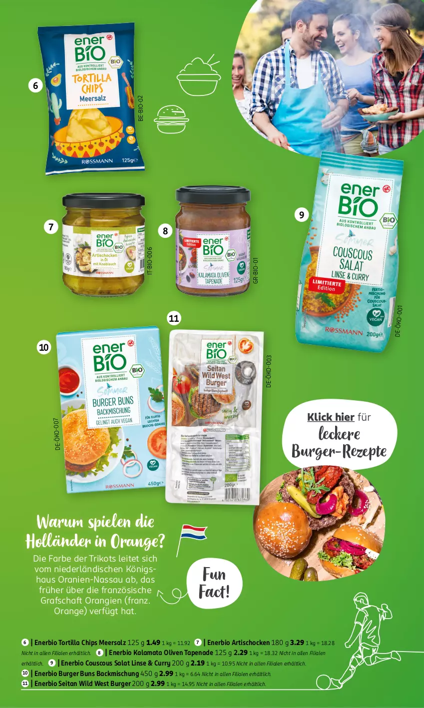 Aktueller Prospekt Rossmann - Prospekte - von 03.06 bis 07.06.2024 - strona 7 - produkty: Artischocken, backmischung, bio, burger, burger buns, chips, couscous, curry, meersalz, olive, oliven, orange, rezept, rezepte, rum, salat, salz, Spiele, Ti, tisch, tortilla, Tortilla Chips, Trikot, Wild