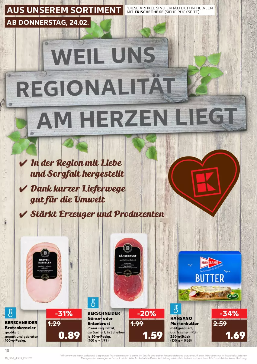 Aktueller Prospekt Kaufland - von 24.02 bis 02.03.2022 - strona 10 - produkty: angebot, braten, butter, ente, Entenbrust, kasseler, markenbutter, rwe, Ti, ZTE