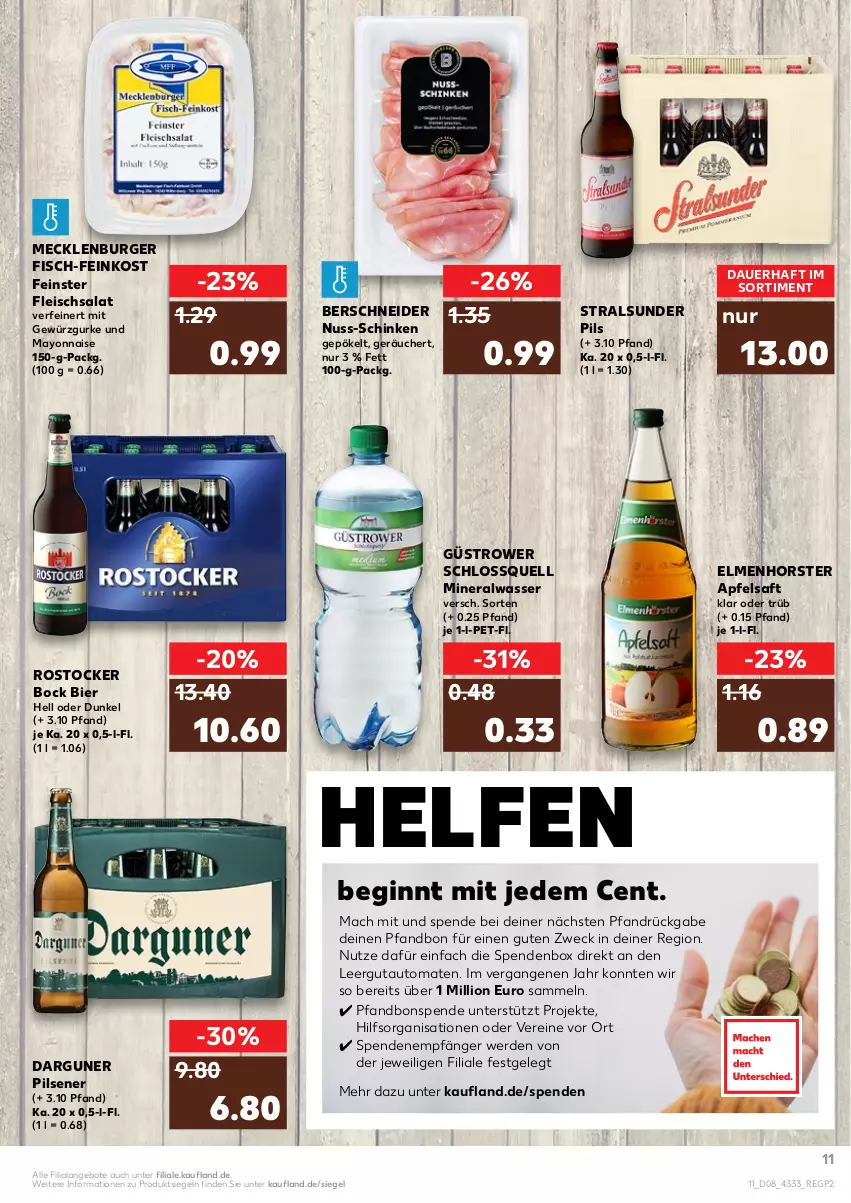 Aktueller Prospekt Kaufland - von 24.02 bis 02.03.2022 - strona 11 - produkty: Alwa, angebot, angebote, apfel, apfelsaft, auer, auto, bier, burger, eis, erde, feinkost, fisch, fleisch, fleischsalat, gewürz, Gewürzgurke, gin, gurke, lion, mac, mayonnaise, mineralwasser, nuss, pils, pilsener, Rostocker, saft, salat, schinken, Ti, tomate, tomaten, wasser, weck, Yo