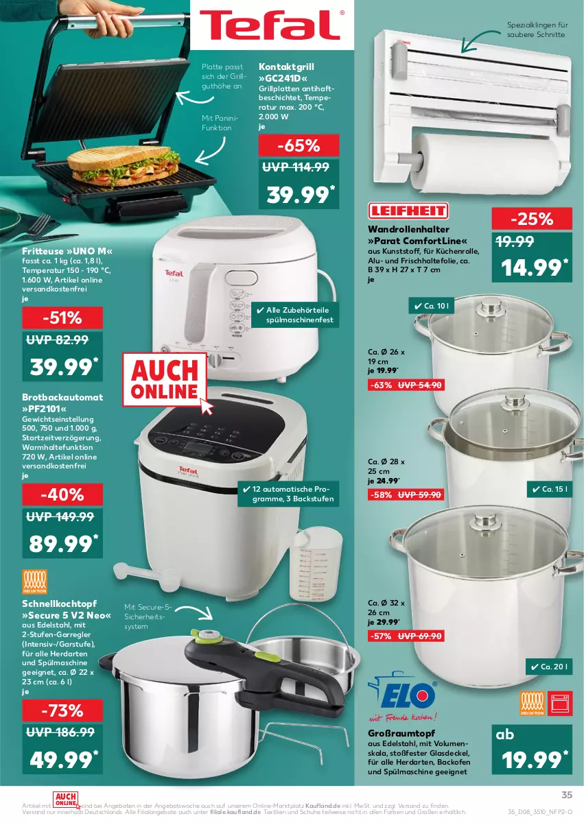 Aktueller Prospekt Kaufland - von 24.02 bis 02.03.2022 - strona 35 - produkty: angebot, angebote, auto, backofen, backofen und, brot, Brotbackautomat, decke, Deckel, edelstahl, eis, frischhaltefolie, fritteuse, Glasdeckel, grill, grillplatte, herdarten, Kochtopf, kontaktgrill, küche, Küchen, küchenrolle, latte, LG, ndk, Ofen, Schnellkochtopf, schuhe, Spezi, spülmaschinen, Ti, tisch, topf, versandkostenfrei