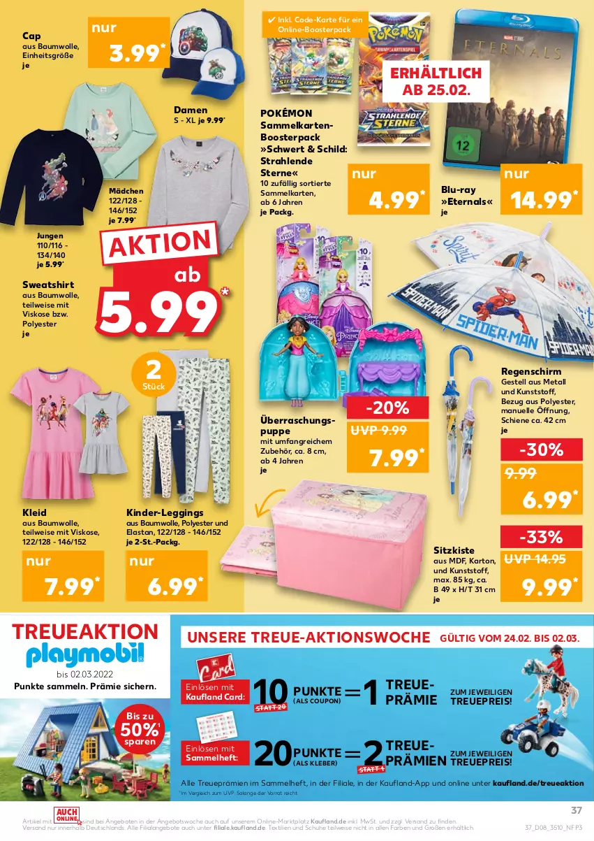 Aktueller Prospekt Kaufland - von 24.02 bis 02.03.2022 - strona 37 - produkty: angebot, angebote, Bau, baumwolle, blu-ray, Cap, coupon, eis, elle, gin, Kinder, kleber, kleid, leggings, Puppe, reis, schuhe, shirt, Sweatshirt, Ti, wolle