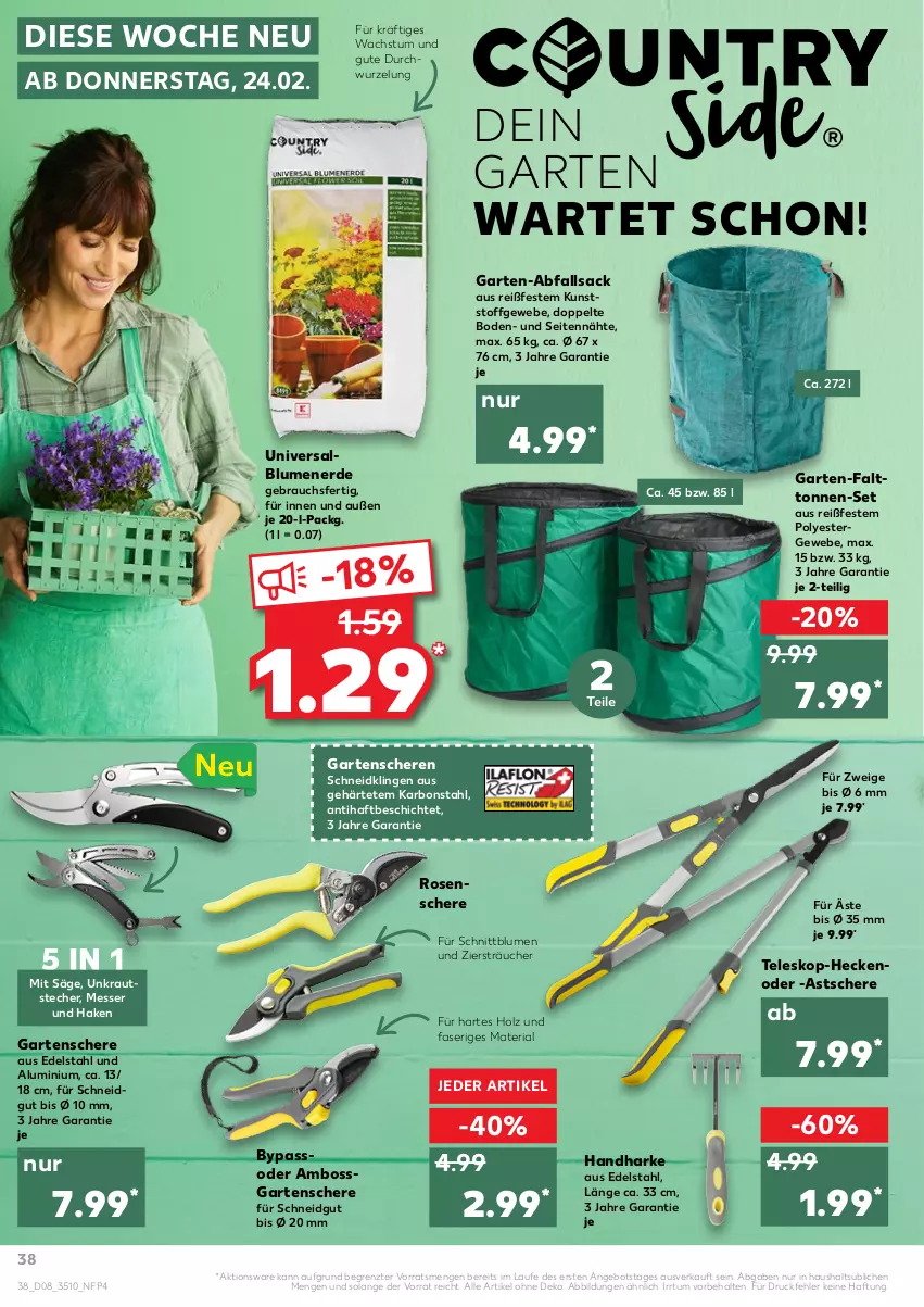 Aktueller Prospekt Kaufland - von 24.02 bis 02.03.2022 - strona 38 - produkty: angebot, blume, blumen, blumenerde, boss, edelstahl, erde, Garten, Gartenschere, Holz, Kraut, messer, passo, Rauch, Ria, rosen, sac, säge, Schere, Teleskop, Ti, ZTE