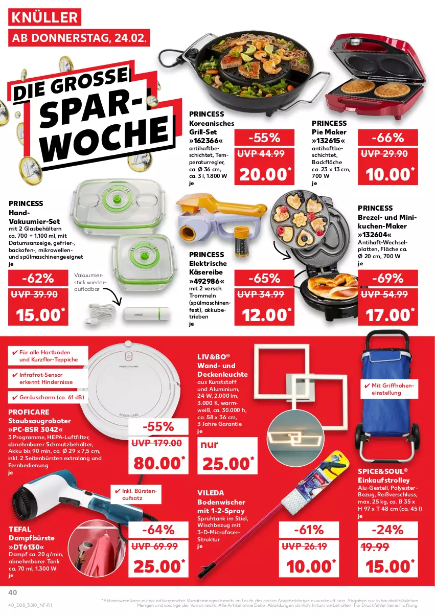 Aktueller Prospekt Kaufland - von 24.02 bis 02.03.2022 - strona 40 - produkty: akku, angebot, backofen, Behälter, bodenwischer, brezel, bürste, bürsten, decke, deckenleuchte, elle, fernbedienung, grill, Käse, kuchen, latte, Leuchte, mikrowelle, Ofen, Saugroboter, spülmaschinen, tefal, teppich, teppiche, Ti, trolley, trommel, vileda, ZTE