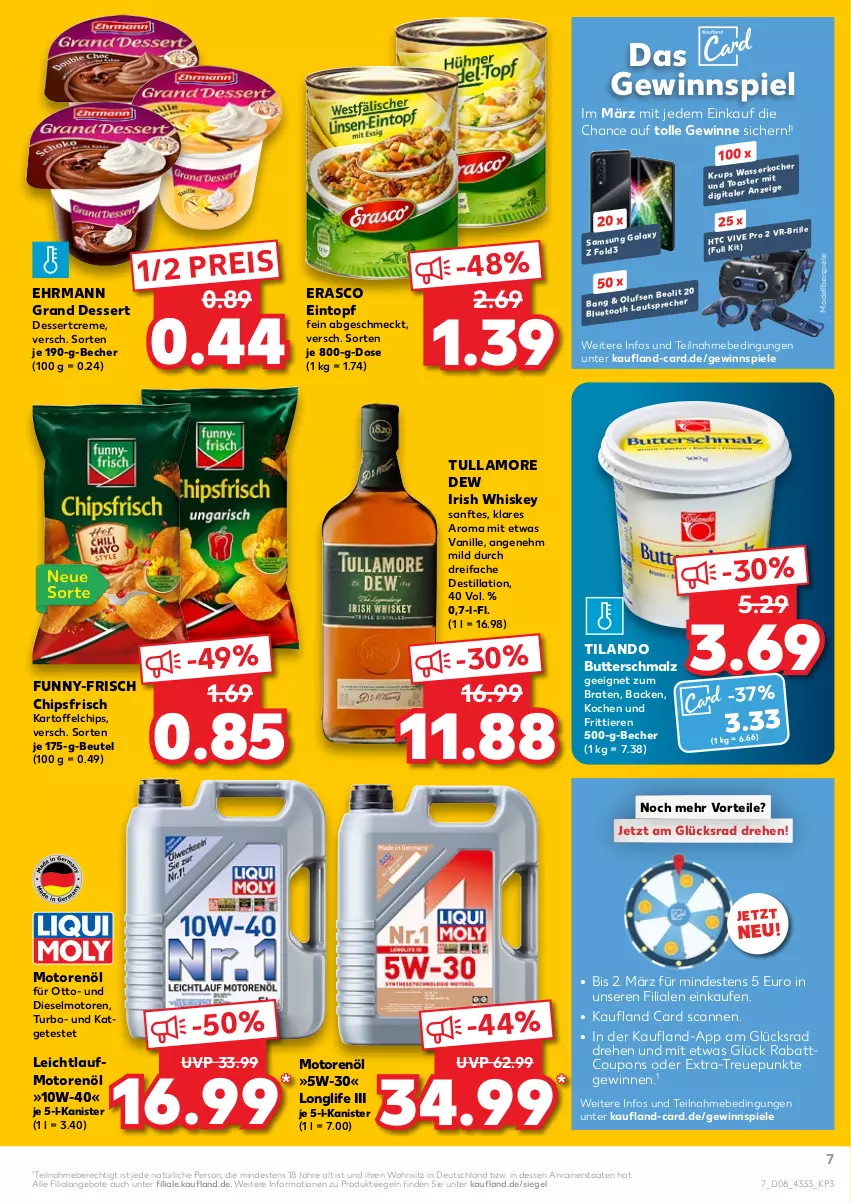 Aktueller Prospekt Kaufland - von 24.02 bis 02.03.2022 - strona 7 - produkty: angebot, angebote, Becher, beutel, braten, Brille, butter, Butterschmalz, chips, chipsfrisch, coupon, coupons, creme, dell, dessert, Diesel, ehrmann, Ehrmann Grand Dessert, eintopf, eis, erasco, funny-frisch, gewinnspiel, irish whiskey, kartoffel, kartoffelchips, krups, longlife, malz, Mode, motorenöl, reis, Samsung, Schmalz, Spiele, Ti, Tiere, topf, tullamore, tullamore dew, vanille, whiskey