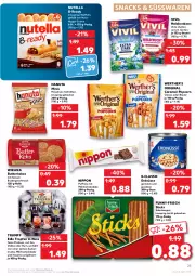 Gazetka promocyjna Kaufland - Gazetka - ważna od 02.03 do 02.03.2022 - strona 25 - produkty: angebot, angebote, beutel, bonbons, brezel, butter, butterkeks, caramel, creme, eis, erdnüsse, funny-frisch, geback, gin, hanuta, haselnuss, keks, kekse, mac, milch, nippon, nuss, nutella, popcorn, pralinen, reis, rum, salz, Salzstange, Salzstangen, schnitten, schoko, schokolade, snack, snacks, süsswaren, Ti, vodka, waffeln, werther's, zucker