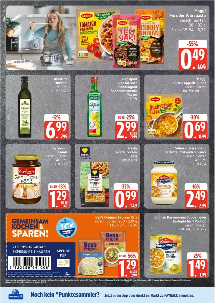 Aktueller Prospekt Edeka - Prospekte - von 13.10 bis 18.10.2025 - strona 12 - produkty: eis, express-reis, fusilli, gin, kartoffel, payback, reis, sauce, tesa, Ti, ZTE