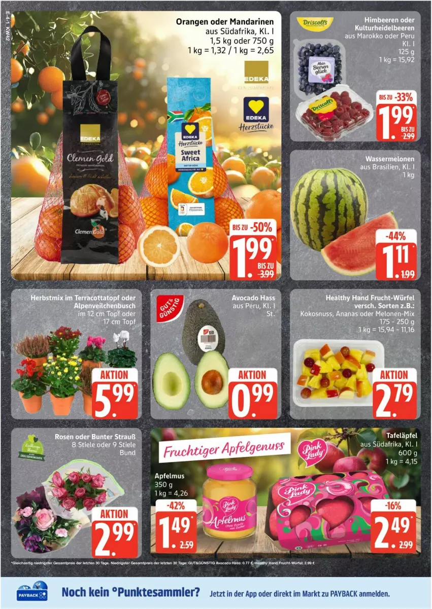 Aktueller Prospekt Edeka - Prospekte - von 13.10 bis 18.10.2025 - strona 4 - produkty: apfel, apfelmus, beere, beeren, himbeer, himbeere, himbeeren, mandarine, mandarinen, orange, orangen, payback, tafeläpfel, tesa, Ti