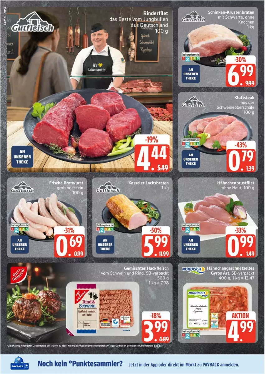 Aktueller Prospekt Edeka - Prospekte - von 13.10 bis 18.10.2025 - strona 6 - produkty: braten, brustfilet, eis, ente, filet, geschnetzeltes, gyros, hähnchenbrust, hähnchenbrustfilet, Hähnchengeschnetzeltes, jungbullen, krustenbraten, payback, schinken, tesa, Ti, Zelt