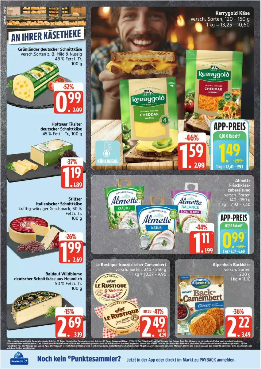 Aktueller Prospekt Edeka - Prospekte - von 13.10 bis 18.10.2025 - strona 8 - produkty: Alpenhain, blume, camembert, deutscher schnittkäse, eier, eis, grünländer, Heu, heumilch, Käse, kerrygold, mac, milch, nuss, payback, reis, schnittkäse, tesa, Ti, Wild