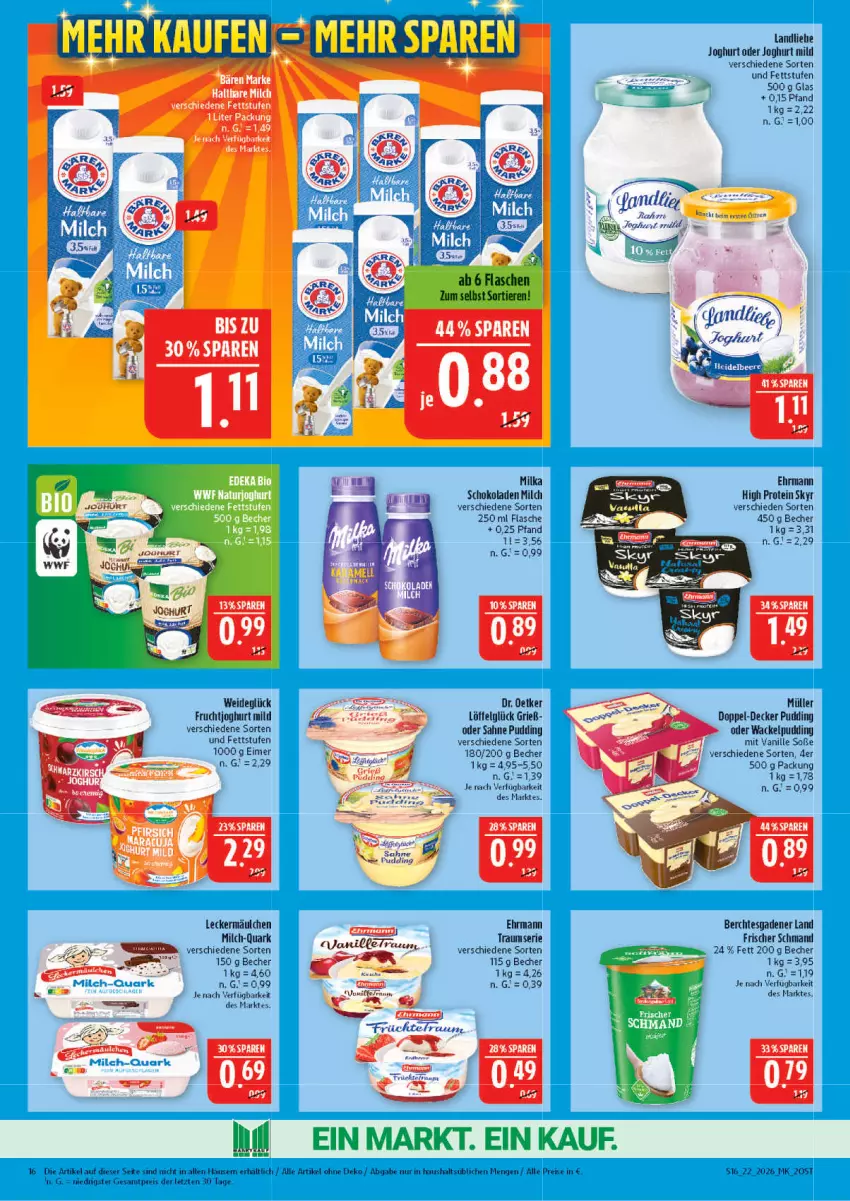 Aktueller Prospekt Marktkauf - Prospekt - von 24.05 bis 30.05.2026 - strona 16 - produkty: Becher, decke, Dr. Oetker, ehrmann, eimer, eis, flasche, frucht, fruchtjoghurt, joghur, joghurt, joghurt mild, landliebe, landliebe joghurt, leckermäulchen, LG, Löffel, milch, milka, milka schokolade, Müller, pudding, quark, reis, sahne, schmand, schoko, schokolade, schokoladen, Skyr, Soße, Ti, Tiere, vanille, ZTE