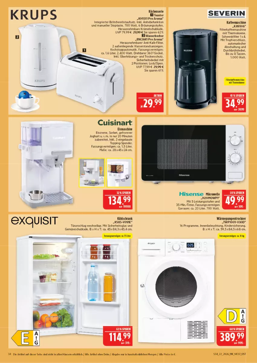 Aktueller Prospekt Marktkauf - Prospekt - von 24.05 bis 30.05.2026 - strona 34 - produkty: auto, Bau, beleuchtung, brötchen, creme, decke, Deckel, eis, eiscreme, eismaschine, elle, filterkaffee, garraum, hisense, joghur, joghurt, kaffee, kaffeemaschine, Kinder, Kocher, küche, Küchen, kühlschrank, Liege, reis, Schal, Schrank, severin, Sorbet, tasse, Ti, timer, tisch, toast, toaster, Trockner, türanschlag wechselbar, und gemüse, wärmepumpentrockner, wasser, wasserkocher