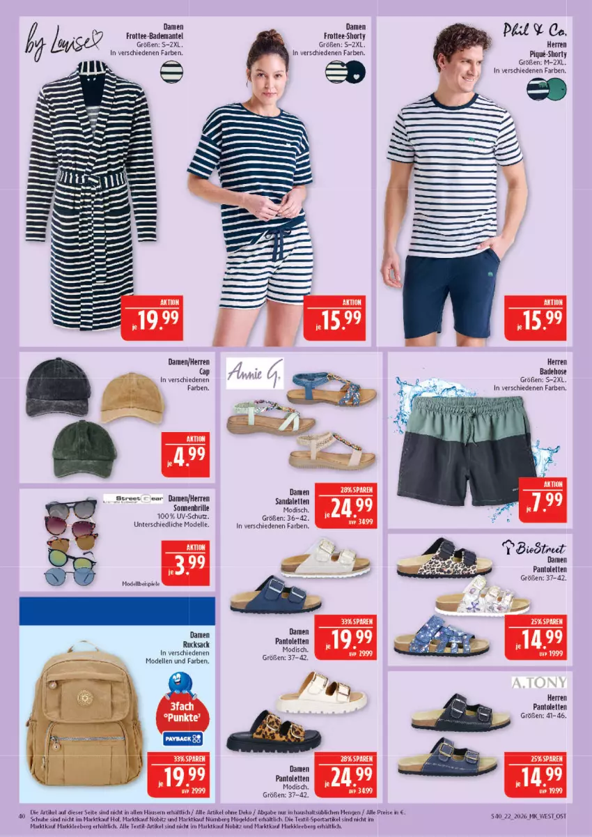 Aktueller Prospekt Marktkauf - Prospekt - von 24.05 bis 30.05.2026 - strona 40 - produkty: Bad, Badehose, Bademantel, Brille, Cap, dell, eis, elle, hose, Mantel, Mode, pantolette, pantoletten, reis, rucksack, sac, schuhe, shorty, sonnenbrille, Spiele, Sport, tee, Ti, uv-schutz