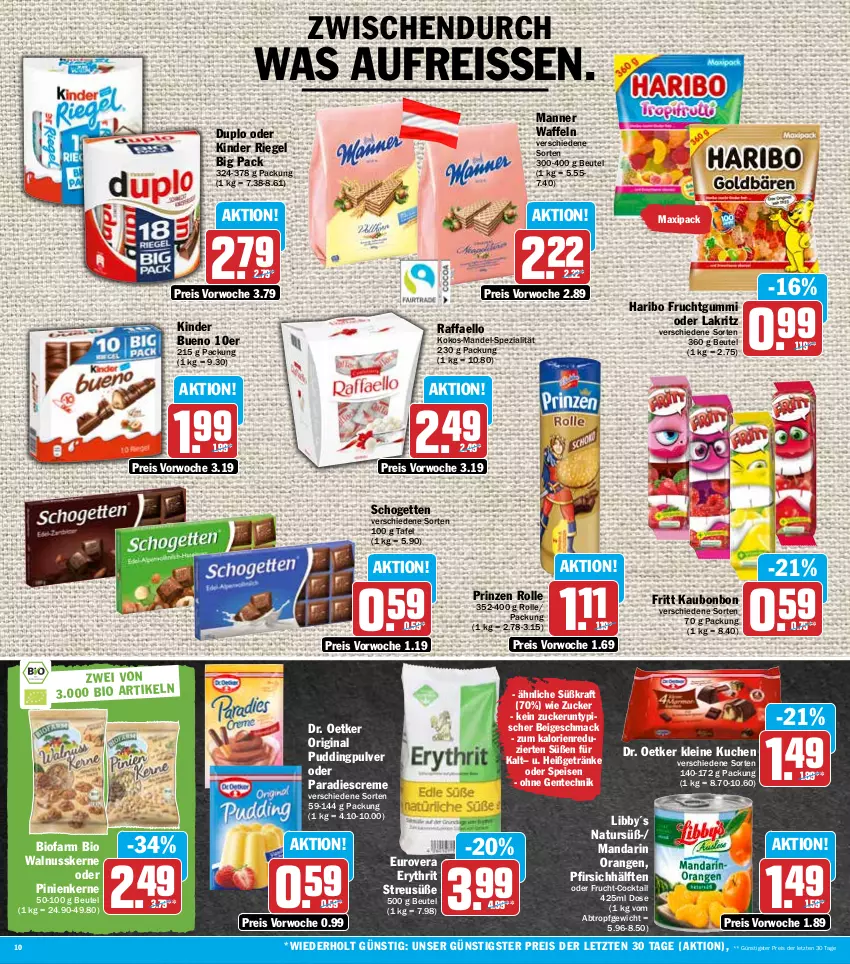 Aktueller Prospekt Hit - Prospekte - von 25.07 bis 30.07.2022 - strona 10 - produkty: beutel, bio, cocktail, creme, Dr. Oetker, duplo, eis, ente, frucht, fruchtgummi, getränk, getränke, gin, haribo, Kinder, kinder bueno, kinder riegel, kokos, kraft, kuchen, Lakritz, leine, mac, mandel, Manner, natur, nuss, oder lakritz, orange, orangen, pfirsich, pinienkerne, prinzen rolle, pudding, raffaello, reis, reiss, riegel, schogetten, Spezi, Ti, waffeln, walnuss, walnusskerne, ZTE, zucker