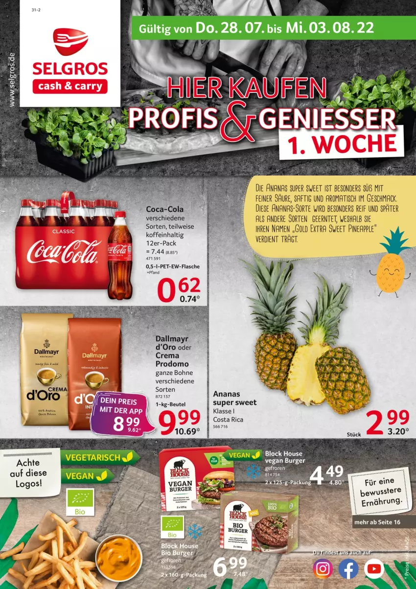 Aktueller Prospekt Selgros - Food - von 28.07 bis 03.08.2022 - strona 1 - produkty: ananas, Apple, beutel, bohne, dallmayr, eis, flasche, mac, prodomo, saft, Ti, tisch