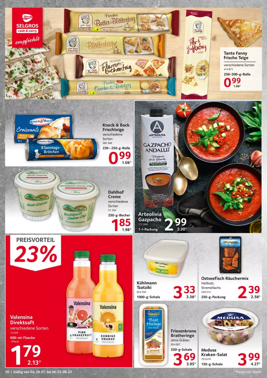 Aktueller Prospekt Selgros - Food - von 28.07 bis 03.08.2022 - strona 10 - produkty: Becher, Bratheringe, brötchen, creme, fisch, hering, krone, kühlmann, lachs, ring, salat, Schal, Schale, tante fanny, tee, tzatziki, valensina