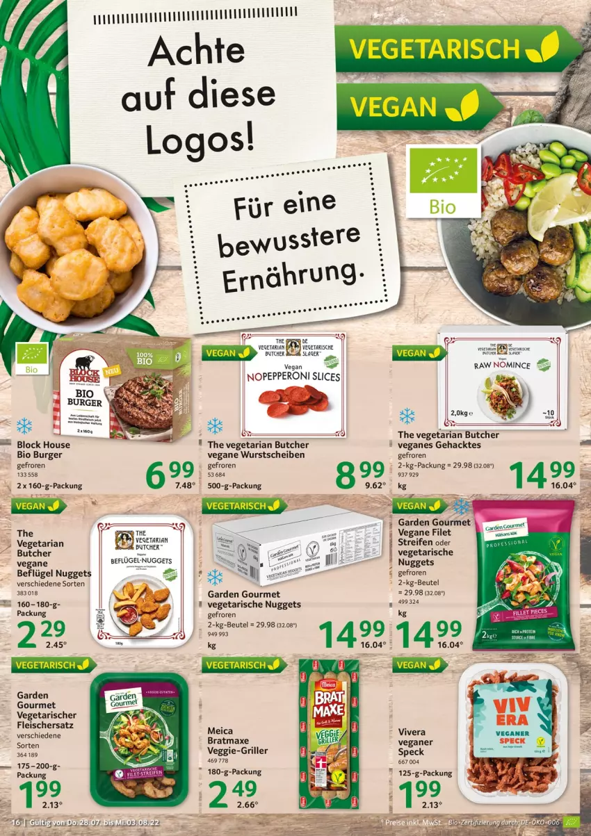 Aktueller Prospekt Selgros - Food - von 28.07 bis 03.08.2022 - strona 16 - produkty: axe, beutel, bio, bratmaxe, buch, burger, eis, filet, fleisch, garden gourmet, grill, meica, nuggets, Peroni, reifen, Ria, Speck, The Vegetarian Butcher, Vegeta, veggie, wurst, Yo