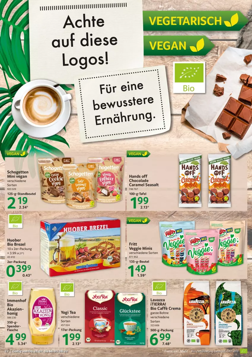 Aktueller Prospekt Selgros - Food - von 28.07 bis 03.08.2022 - strona 22 - produkty: bio, bohne, brezel, caffe, caramel, cola, honig, huober, lavazza, schogetten, Ti, veggie, Yo