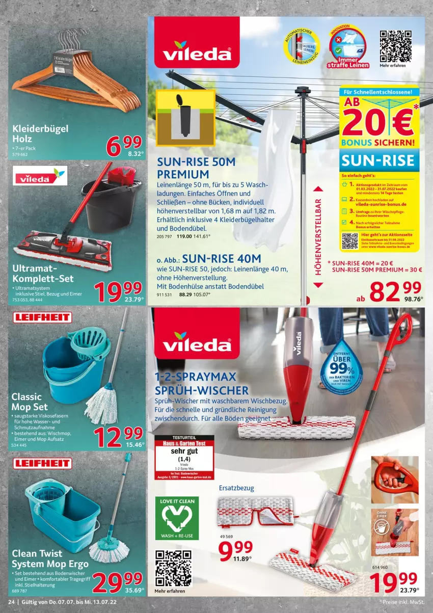 Aktueller Prospekt Selgros - Nonfood - von 07.07 bis 13.07.2022 - strona 24 - produkty: bett, bodenwischer, bügel, eimer, elle, Holz, kleid, kleider, kleiderbügel, leine, Reinigung, tee, Ti, tragegriff, wasser