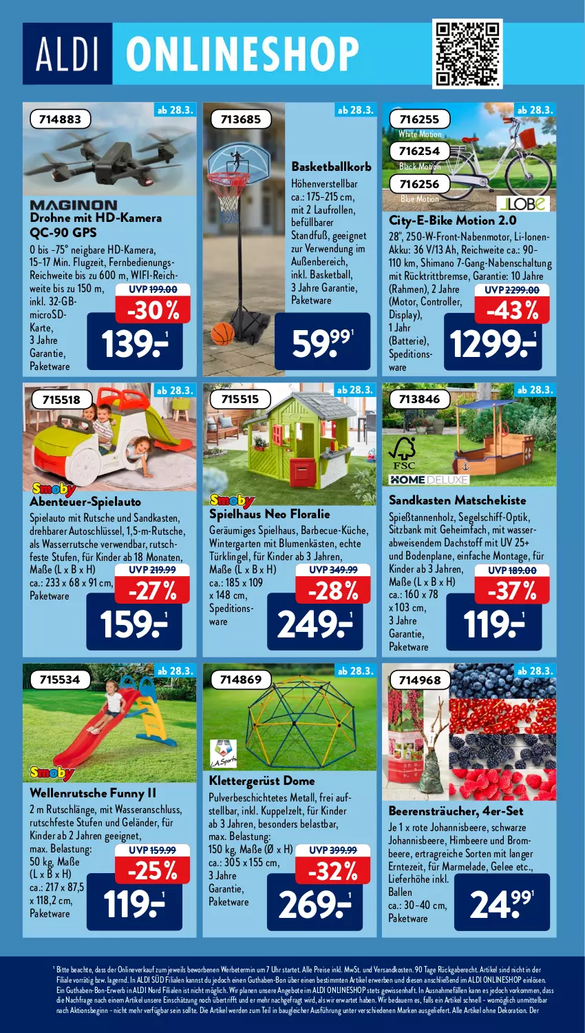 Aktueller Prospekt AldiSud - ALDI Aktuell - von 28.03 bis 02.04.2022 - strona 24 - produkty: akku, aldi, alle artikel ohne dekoration, angebot, angebote, auer, auto, ball, Bank, barbecue, batterie, Bau, beere, beeren, blume, blumen, brombeere, dekoration, Drohne, E-Bike, eis, elle, ente, erde, fernbedienung, Garten, gelee, gin, GPS, himbeer, himbeere, Holz, johannisbeere, kamera, Kinder, korb, küche, Kuppelzelt, lack, marmelade, microsd, ndk, reis, Roller, rücktrittbremse, rwe, Sandkasten, Schal, shimano, sitzbank, Ti, uhr, wasser, wasserrutsche, Zelt