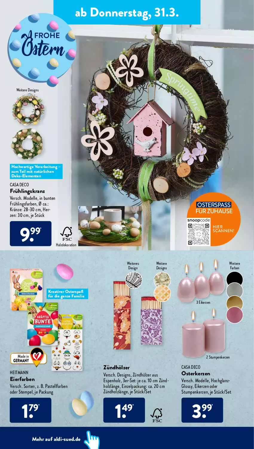 Aktueller Prospekt AldiSud - ALDI Aktuell - von 28.03 bis 02.04.2022 - strona 32 - produkty: aldi, casa deco, dekoration, dell, eier, elle, ente, heitmann, hochglanz, Holz, kerze, Kranz, Mode, Ti