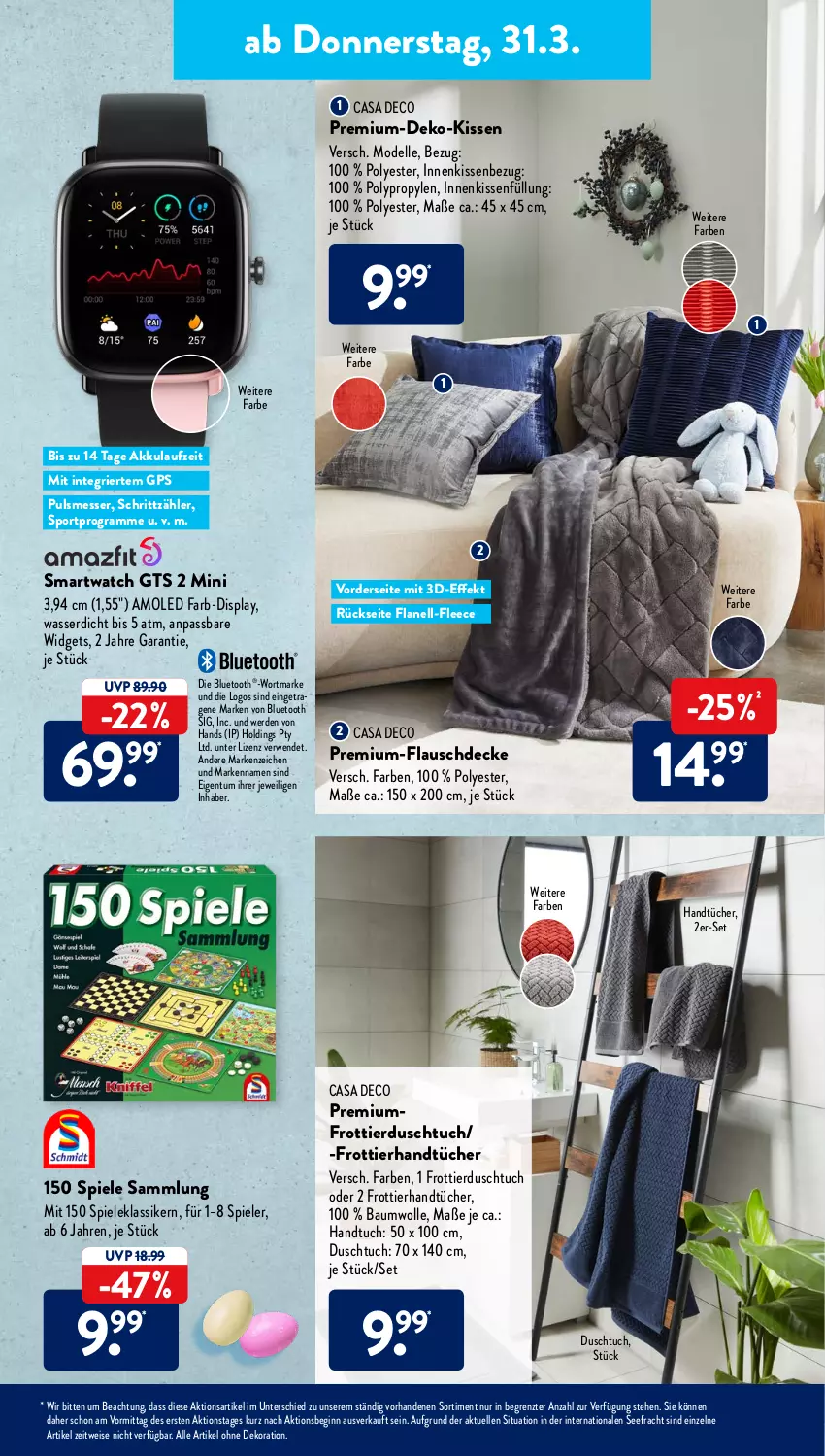 Aktueller Prospekt AldiSud - ALDI Aktuell - von 28.03 bis 02.04.2022 - strona 35 - produkty: akku, alle artikel ohne dekoration, Bau, baumwolle, casa deco, decke, dekoration, dell, duschtuch, eis, elle, erde, gin, GPS, handtuch, handtücher, kissen, Kissenbezug, messer, Mode, rwe, senf, smartwatch, Spiele, Sport, Ti, tuc, tücher, wasser, wolle, ZTE