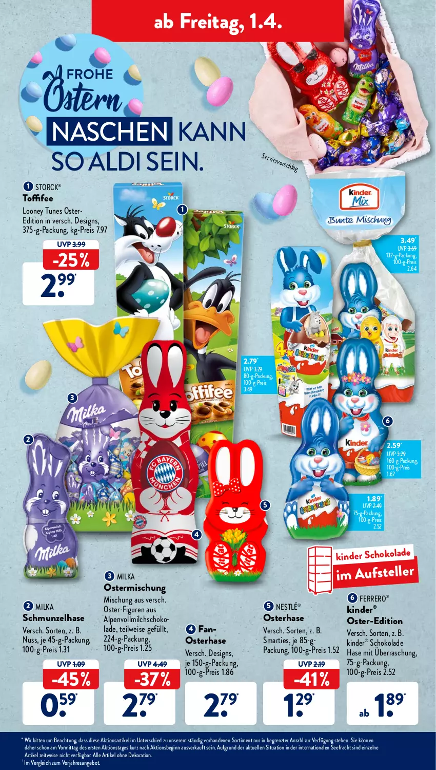 Aktueller Prospekt AldiSud - ALDI Aktuell - von 28.03 bis 02.04.2022 - strona 41 - produkty: aldi, alle artikel ohne dekoration, angebot, dekoration, eis, elle, ferrero, gin, Kinder, kinder schokolade, milch, milka, nestlé, nuss, reis, resa, schoko, schokolade, smarties, storck, teller, Ti, toffifee, vollmilch, ZTE