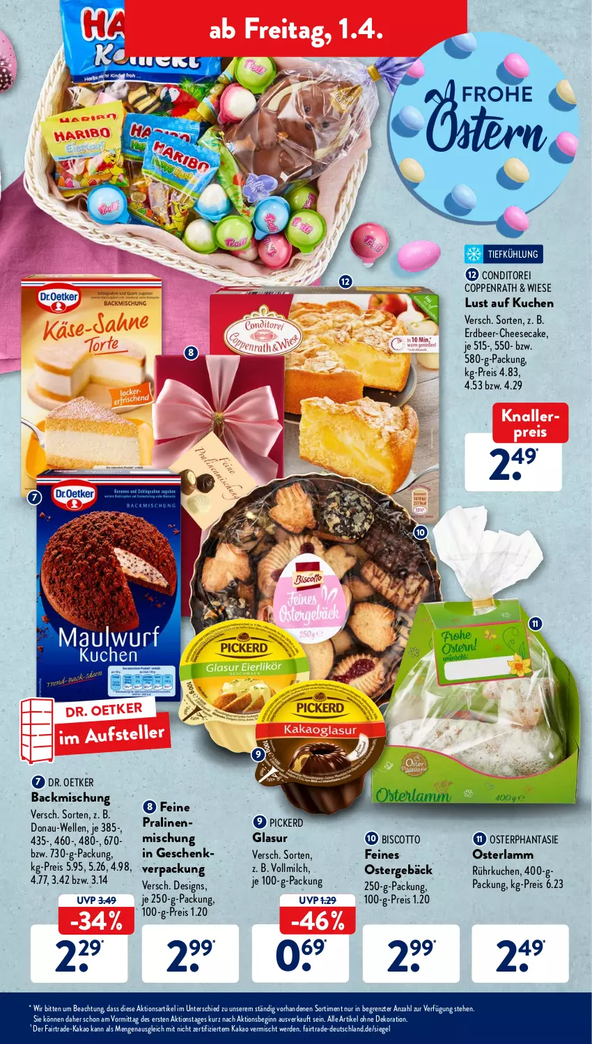 Aktueller Prospekt AldiSud - ALDI Aktuell - von 28.03 bis 02.04.2022 - strona 43 - produkty: alle artikel ohne dekoration, backmischung, biscotto, cheesecake, coppenrath, dekoration, Dr. Oetker, eis, elle, erde, gin, je 250-g-packung, kakao, knallerpreis, kuchen, lamm, Lust auf Kuchen, milch, pralinen, reis, teller, Ti, vollmilch, ZTE