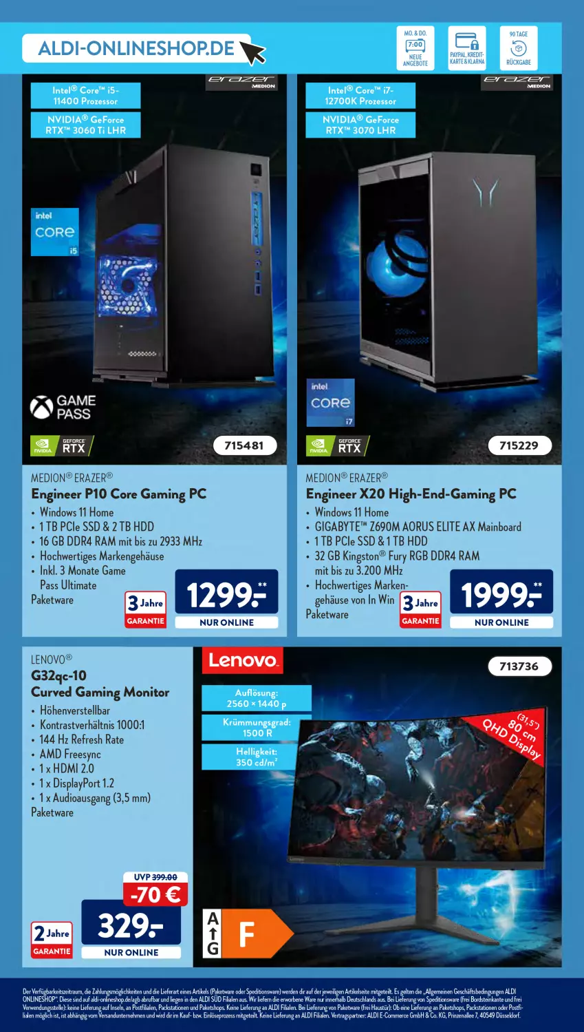 Aktueller Prospekt AldiSud - ALDI Aktuell - von 28.03 bis 02.04.2022 - strona 56 - produkty: aldi, angebot, angebote, aust, elle, erde, Gaming PC, geforce, gin, HDD, HDMI, Intel, Kingston, korb, lenovo, LG, Liege, medion, monitor, nvidia, Razer, rtx, rwe, ssd, Ti