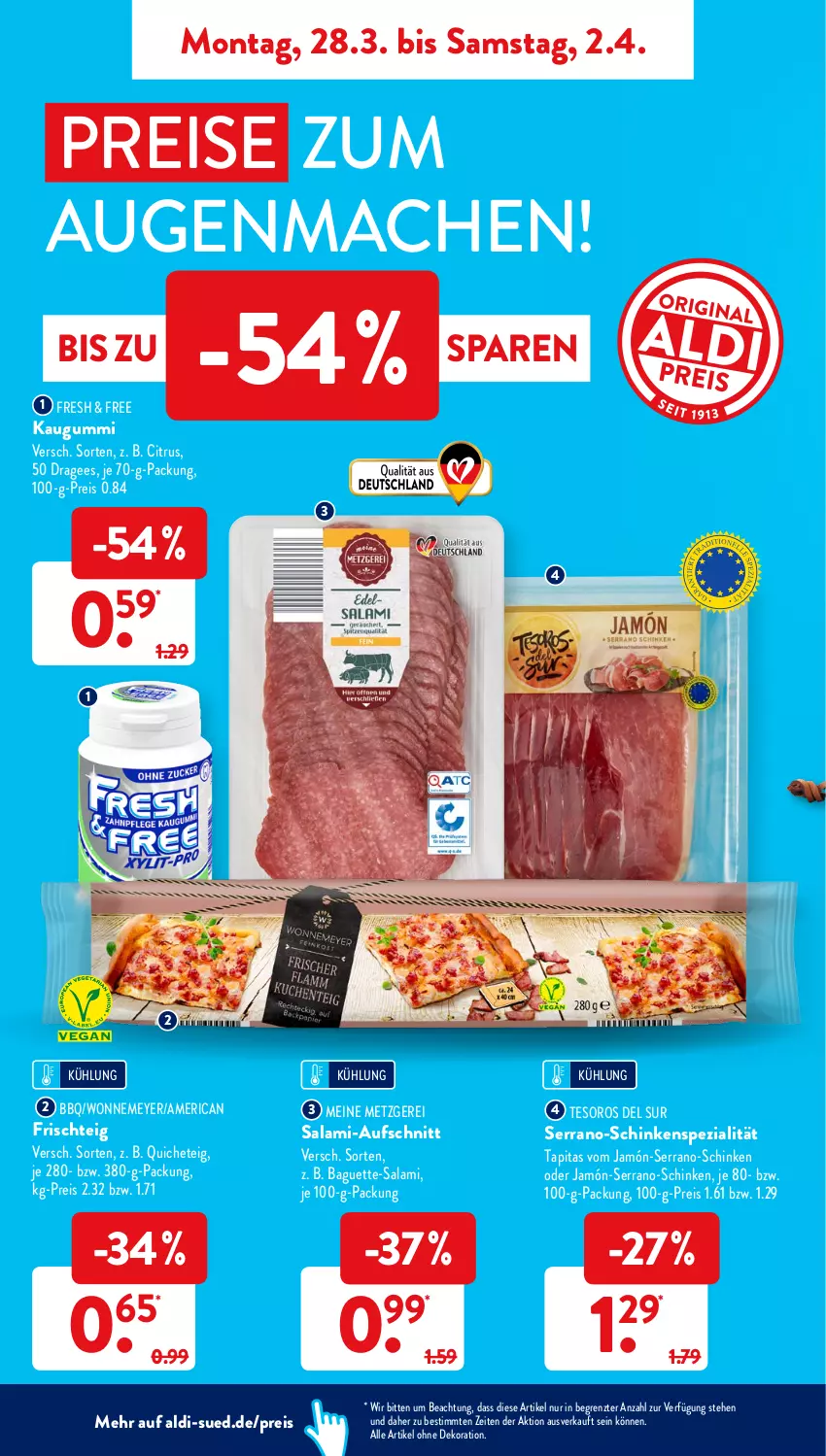 Aktueller Prospekt AldiSud - ALDI Aktuell - von 28.03 bis 02.04.2022 - strona 8 - produkty: aldi, alle artikel ohne dekoration, aufschnitt, baguette, Baguette-Salami, citrus, dekoration, eis, kaugummi, mac, Quiche, reis, salami, schinken, serrano, Spezi, Ti, ZTE