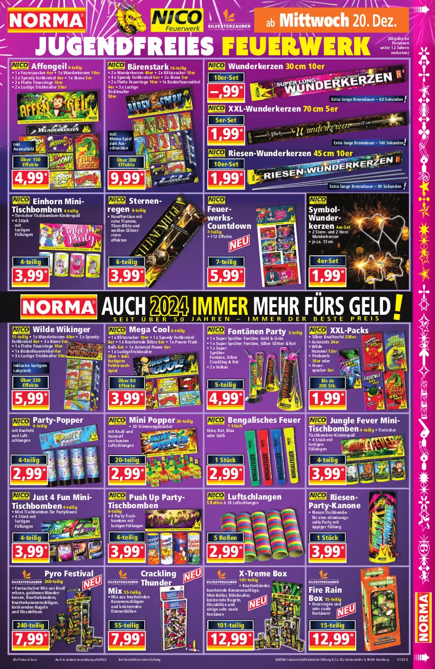 Aktueller Prospekt Norma - Norma - von 18.12 bis 25.12.2023 - strona 15 - produkty: asti, auer, ball, Blüte, cracker, eis, erbsen, fanta, Kanonenschläge, kerze, Kinder, Knallerbsen, Kugel, lamm, lebensmittel, Luftschlangen, Lusti, mac, Popp, reis, ring, rwe, spee, Ti, tisch, Tischbomben, Wild