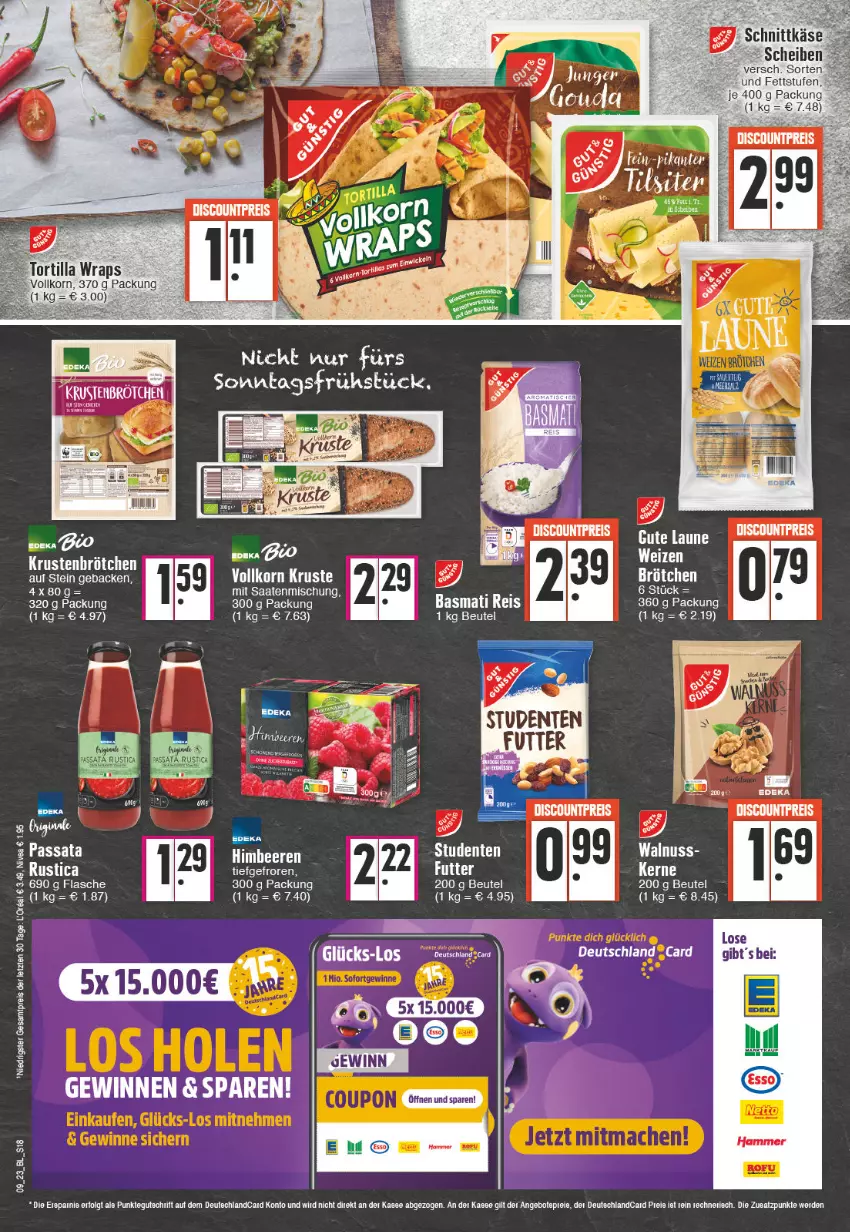 Aktueller Prospekt Edeka - Angebote der Woche - von 27.02 bis 04.03.2023 - strona 18 - produkty: basmati, Basmati Reis, beutel, brötchen, eier, eis, ente, flasche, geback, Käse, korn, mac, nuss, reis, schnittkäse, Ti, tortilla, walnuss, wrap, wraps, ZTE