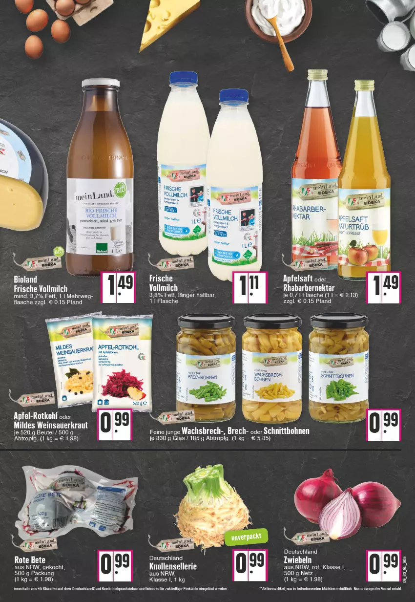 Aktueller Prospekt Edeka - Angebote der Woche - von 27.02 bis 04.03.2023 - strona 5 - produkty: apfel, apfelsaft, auer, beutel, bio, bioland, bohne, bohnen, flasche, Kraut, milch, Nektar, rhabarber, rotkohl, rwe, saft, Sauerkraut, Ti, vollmilch, wein, Weinsauerkraut, zwiebel, zwiebeln