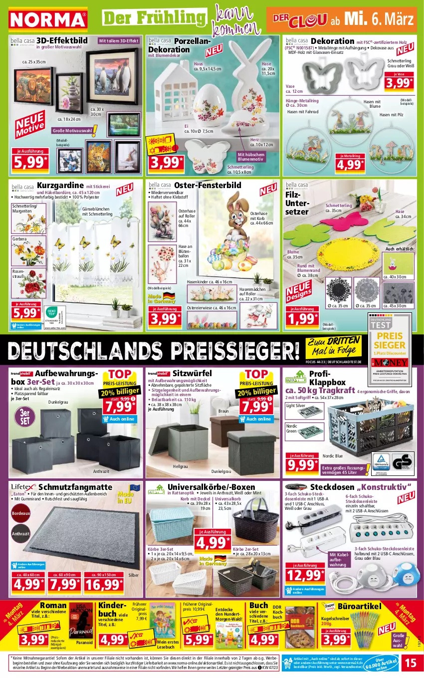 Aktueller Prospekt Norma - Norma - von 04.03 bis 11.03.2024 - strona 15 - produkty: aufbewahrungsbox, ball, Bebe, blume, blumen, Blüte, braun, buch, decke, Deckel, dekoration, dell, eier, eis, elle, Fahrrad, fenster, Gerber, gin, Holz, Kinder, Kinderbuch, Klappbox, korb, kraft, Kugel, kugelschreiber, LG, Mett, mint, Mode, ndk, regal, reis, reiss, ring, Roller, rosen, Rosenstrauß, rwe, Schal, Schmetterling, schmutzfangmatte, Spiele, steckdose, Steckdosenleiste, Ti, Untersetzer, usb, Vase, würfel, ZTE