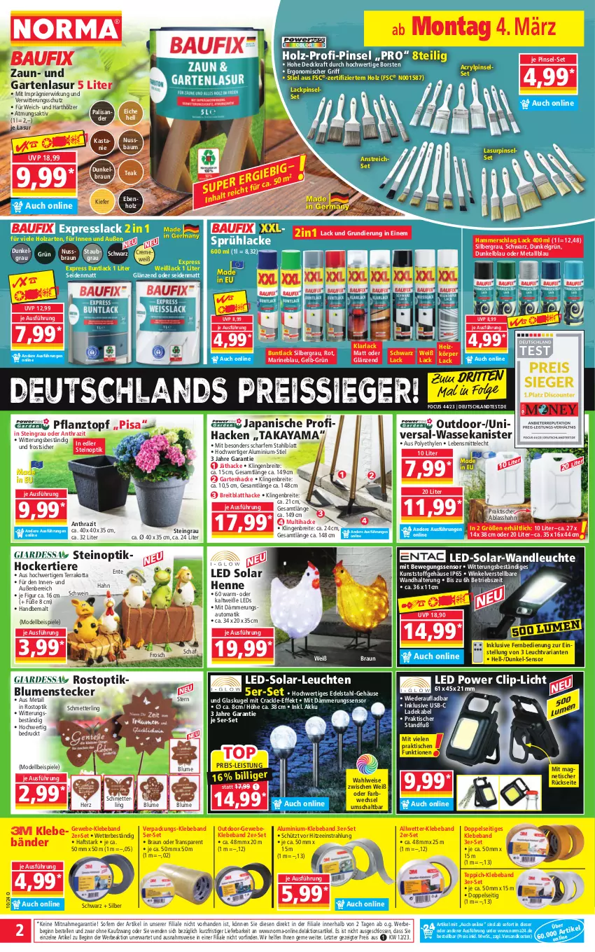 Aktueller Prospekt Norma - Norma - von 04.03 bis 11.03.2024 - strona 2 - produkty: akku, arla, auto, Bau, Beba, Bebe, Bewegungssensor, blume, blumen, braun, Brei, creme, deka, dell, edelstahl, eis, elle, ente, fernbedienung, Frosch, Garten, gin, Glaskugel, hocker, Holz, kraft, Kugel, lack, lack matt, Lacke, ladekabel, lebensmittel, leds, Leuchte, leuchten, LG, Mett, Mode, ndk, nuss, Pflanztopf, Pinsel, Pinselset, reis, reiss, Ria, Schal, Schmetterling, schwein, Spiele, Sprühlack, teppich, Ti, Tiere, tisch, topf, usb, wandhalterung, wein, Weißlack, ZTE