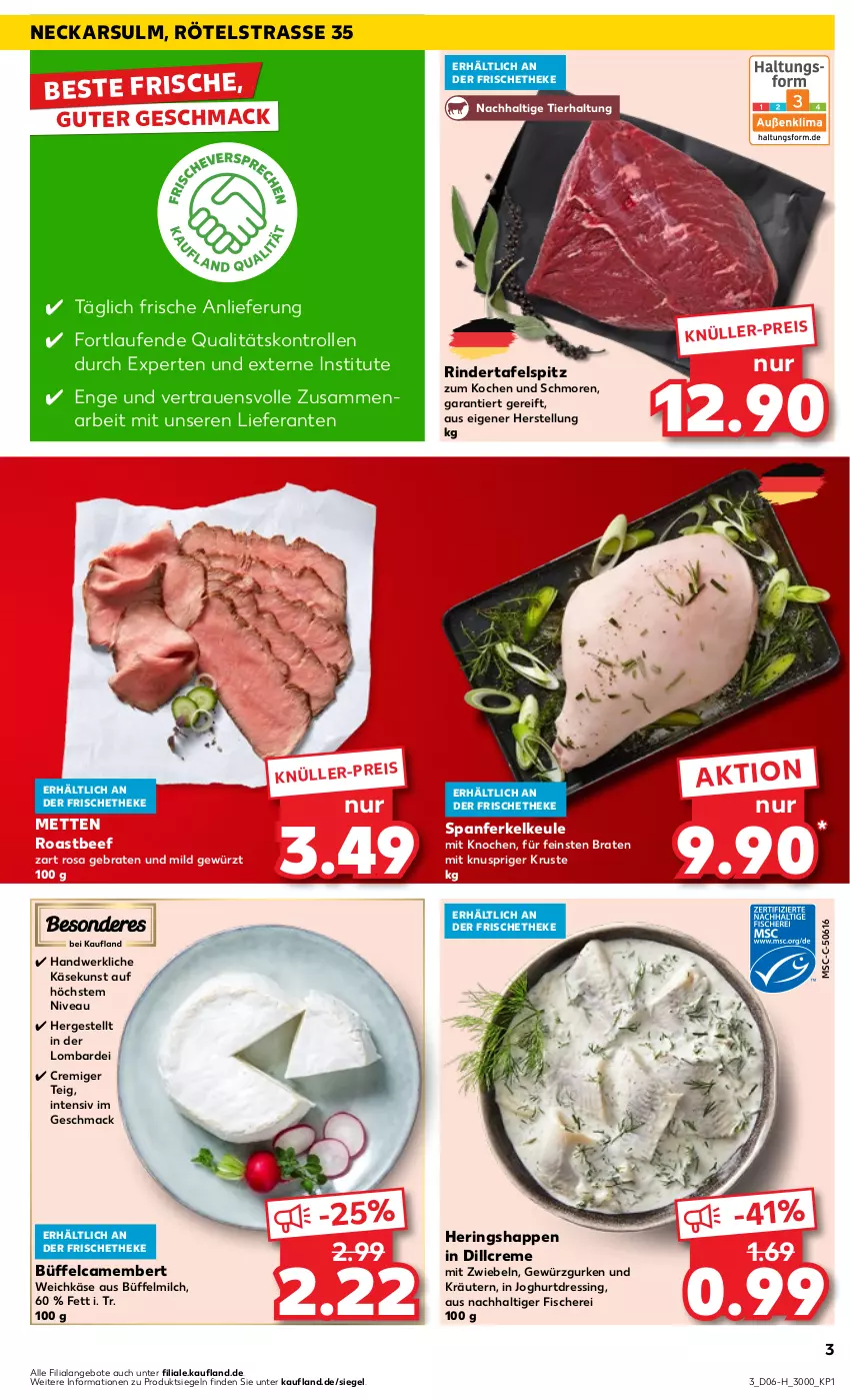 Aktueller Prospekt Kaufland - Extra-Angebote - von 08.02 bis 14.02.2024 - strona 3 - produkty: angebot, angebote, beef, braten, camembert, creme, dressing, eis, fisch, fische, Fischer, gewürz, Gewürzgurke, gewürzgurken, gurke, gurken, hering, Herings, Heringshappen, joghur, joghurt, Käse, kräuter, kräutern, Laufen, mac, Mett, metten, milch, mit zwiebeln, nivea, rind, rinder, ring, roastbeef, Schere, tafelspitz, Ti, weichkäse, zwiebel, zwiebeln