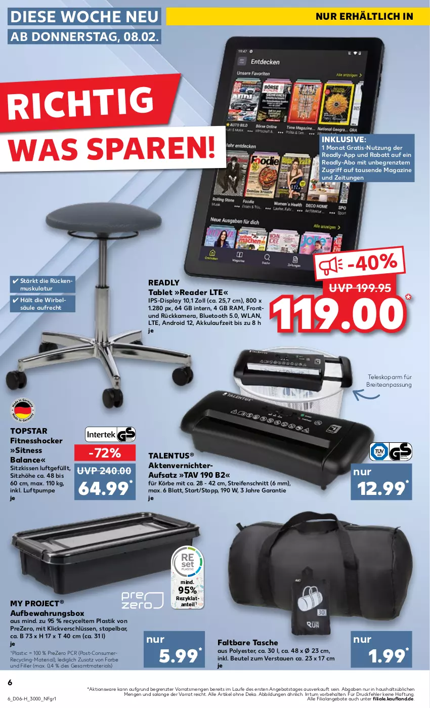 Aktueller Prospekt Kaufland - Extra-Angebote - von 08.02 bis 14.02.2024 - strona 6 - produkty: akku, Aktenvernichter, angebot, angebote, asti, aufbewahrungsbox, beutel, Brei, Clin, hocker, ips-display, kamera, kissen, magazin, reifen, Ria, Sitzhöhe, sitzkissen, tablet, Tasche, Teleskop, Ti, ZTE